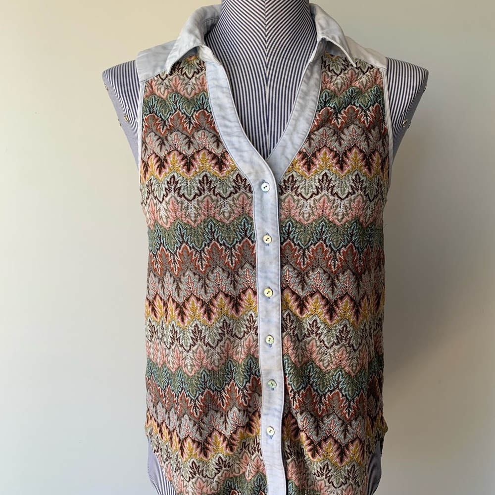 Sleeveless Sheer Button-up Woven Top